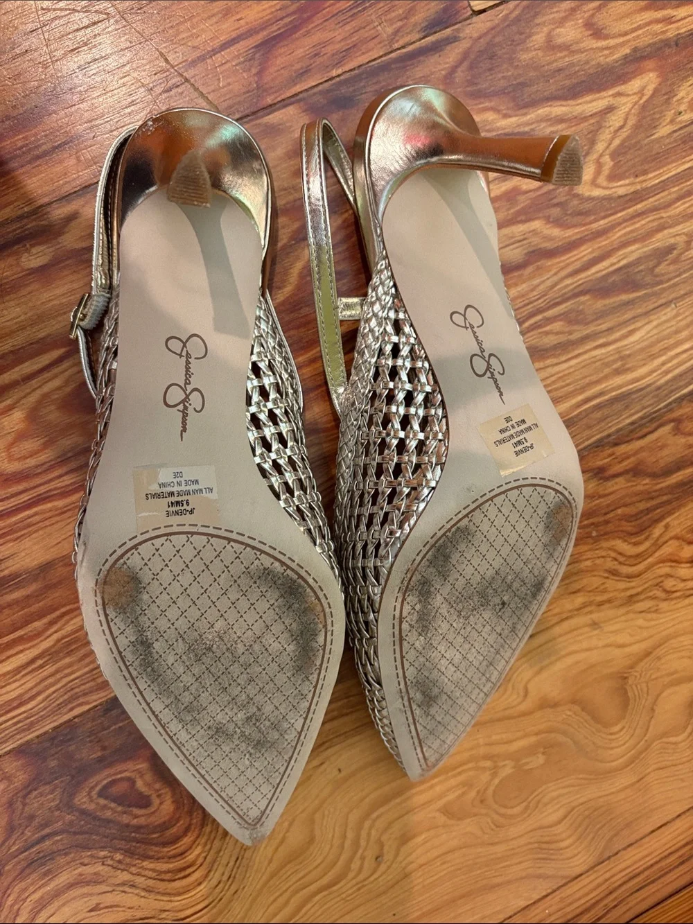 Jessica Simpson Gold Woven Slingback Heels